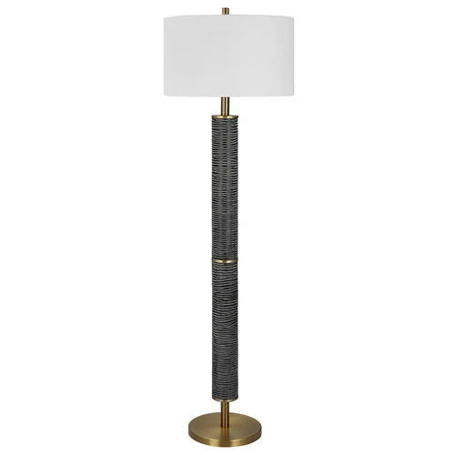 Elegant Modern Gray Black Antique Brass Floor Lamp 63 in Organic Stripes Carved - Picture 5 of 9