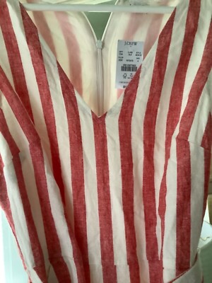 NWT Crew Linen V-Neck Striped Jumpsuit