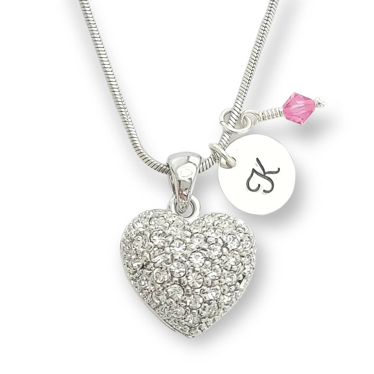 Customizable Heart Pendant Personal Hand Stamped Letter Birthstone