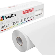 Heat Transfer Vinyl-12” x 50ft White Iron on Vinyl Roll for Shirts, HTV Vinyl...