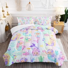 Rainbow Mermaid Comforter Set/Full/Queen Size Fairy Tale Sea Twin C-mermaid