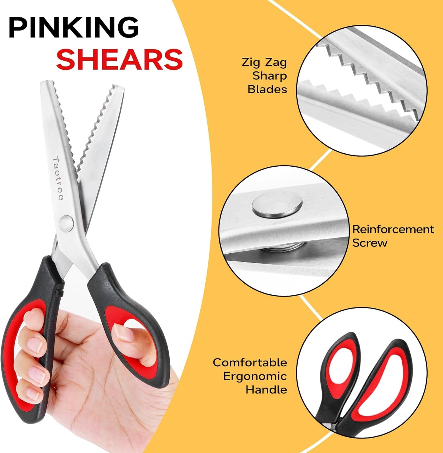 Pinking Shears for Fabric Cutting, Taotree 9.5" Sewing 9.5 in, Red Black 