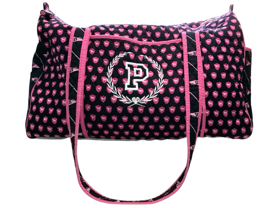Victoria's Secret PINK Vintage Monogram Dog Quilted Duffel Bag Blue & Pink Y2K - Image 2 of 4