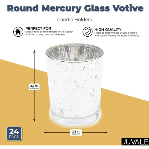 24 Pack Mercury Glass Silver Votive Candle Holders Bulk Table Decor, 2.2x2.6 in - Picture 3 of 10