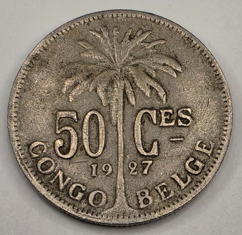 1927 Belgian Congo 50 Centimes - Belgian Colony - World Coin - Copper Nickel