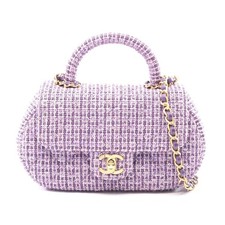 Chanel Fabric Matelasse Top Handle Shoulder Bag Women Purple One Size