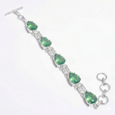 Handmade Green Opalite Sterling Silver Bracelet Healing Stone Boho Artisan 7"