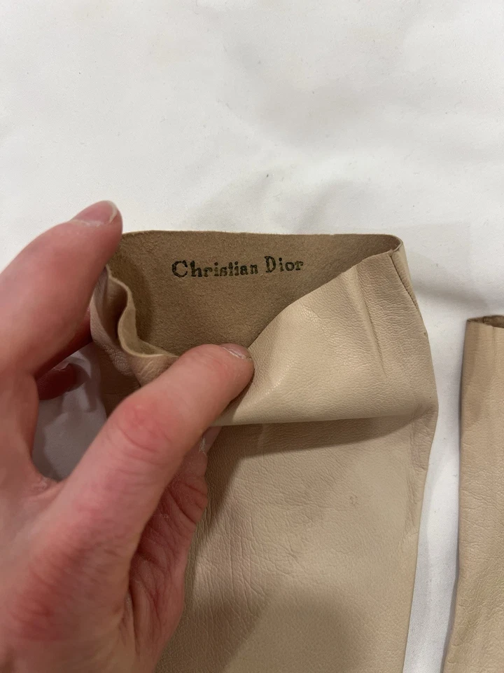 "Guantes largos de cuero Christian Dior para mujer ópera beige desnudo talla 7 • 15"" vintage" Foto 3 de 4