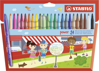 Medium Fibre-Tip Pen - STABILO power - Pack of 24 - Assorted Colours