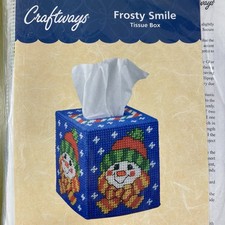 Craftways Frosty Smile Snowman Tissue Box Cover Kit Plastic Canvas New