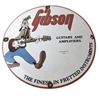 Vintage Gibson Guitars - Acoustic Electric Bass Porcelain Gas Station Goofy Sign