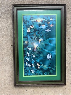 Stewart Moskowitz Large vintage framed fantasy Aquarium Ocean print
