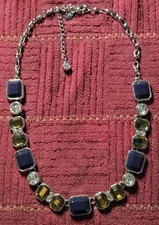 Lia Sophia "Drama Club" Violet Yellow Clear 18"-21" Bib Statement Necklace