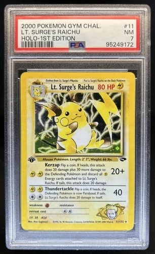 2000 Pokemon Gym Challenge 1st Edition Lt. Surge's Raichu Holo #11/132 PSA 7
