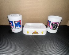 1994 Power Rangers Kids 3pc Bath Set Toothbrush Holder Soap Dish Tumbler Vintage