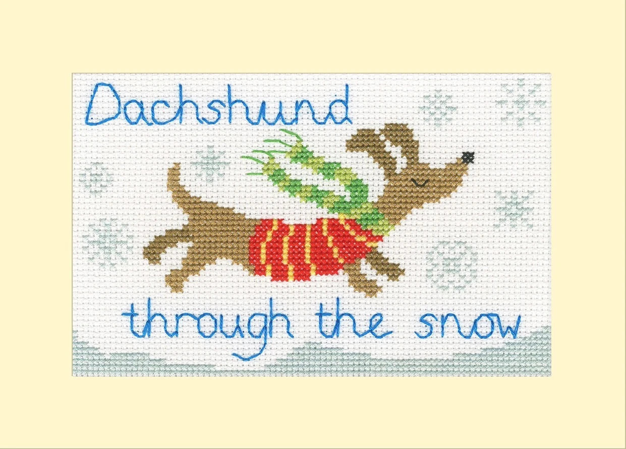 Dachshund Through The Snow - Christmas Card Cross Stitch Kit by Bothy Threads