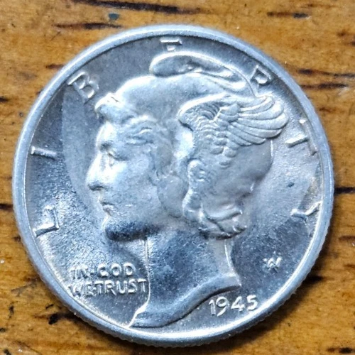 1945 Mercury Silver Dime AU-BU #AB773