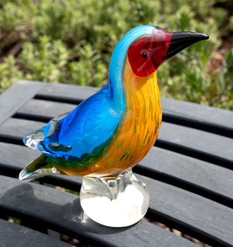 Vintage Murano Multicolor Glass Bird 6 in. Tall Exc. Cond. Cristalleria Label