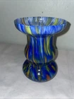Vintage Murano Swirled Splatter Blue Confetti Art Deco Glass Vase 6" Tall Italy