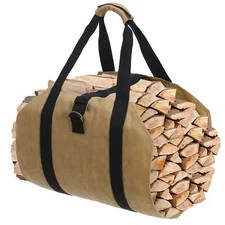 Portable Waxed Firewood Storage Bag Canvas for Fireplace Log Carrier with Straps