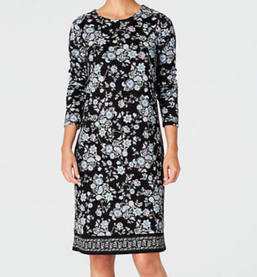 J.Jill ~ M ~ NEW Pretty Laced-Back Knit Dress ~ Lapis Batik Vines