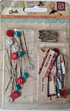 Basic Grey Lucille collection - Pins and Tags with Sewing Theme - NEW