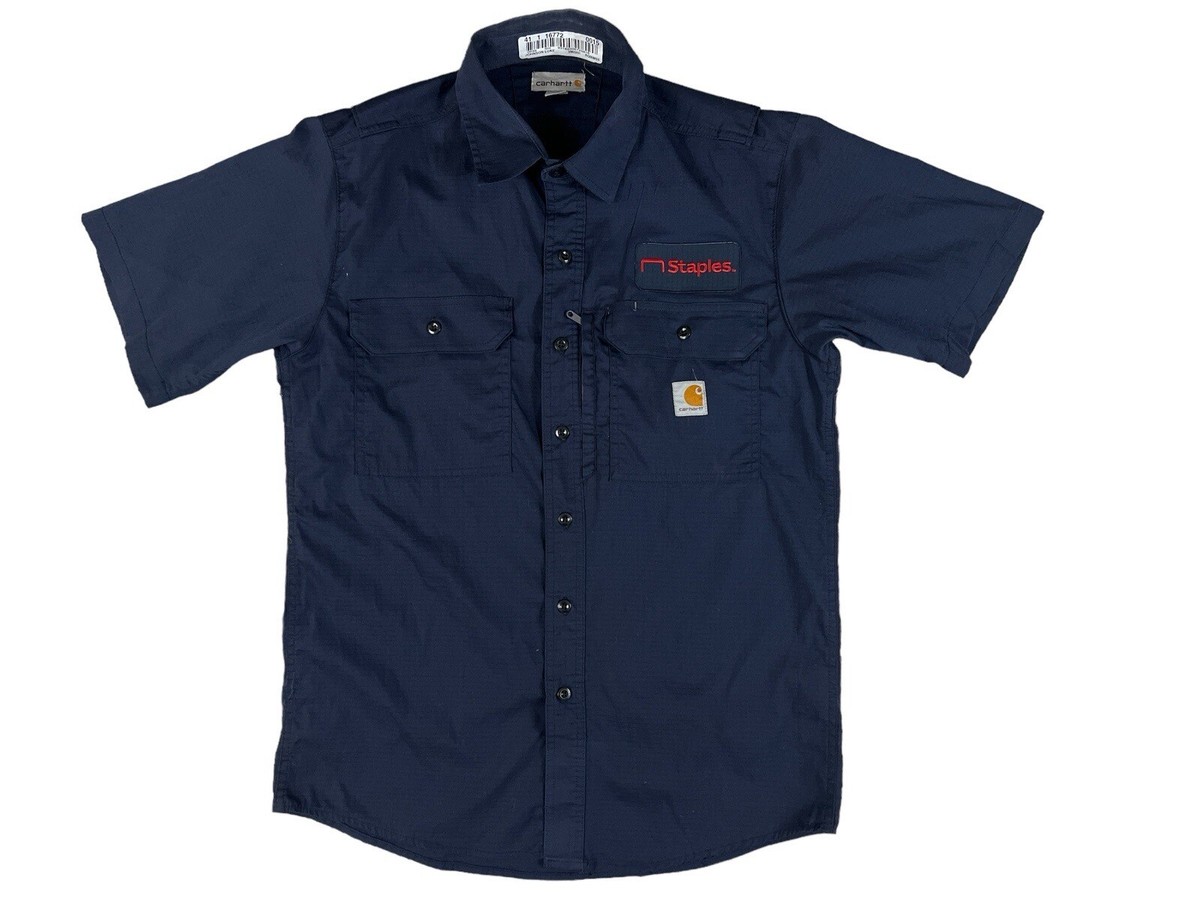 Carhartt Navy Blue Vented Work shirt 396-20 Sz M Staples