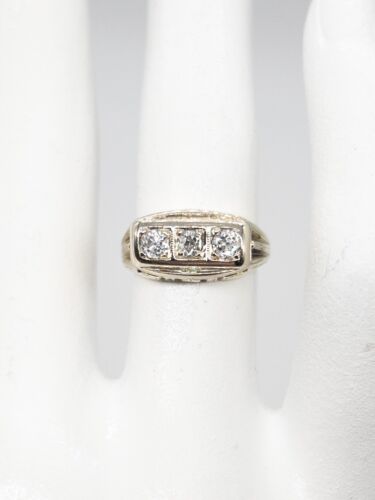 Antik 1920er $ 3000,75ct alter Euro 3 Diamant 14k Gelbgold filigran Ring - Bild 1 von 7