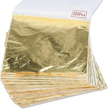 200Pcs Gold Leaf Sheets Gold Foil Sheets for Gilding Crafting, Art  DIY Proj...