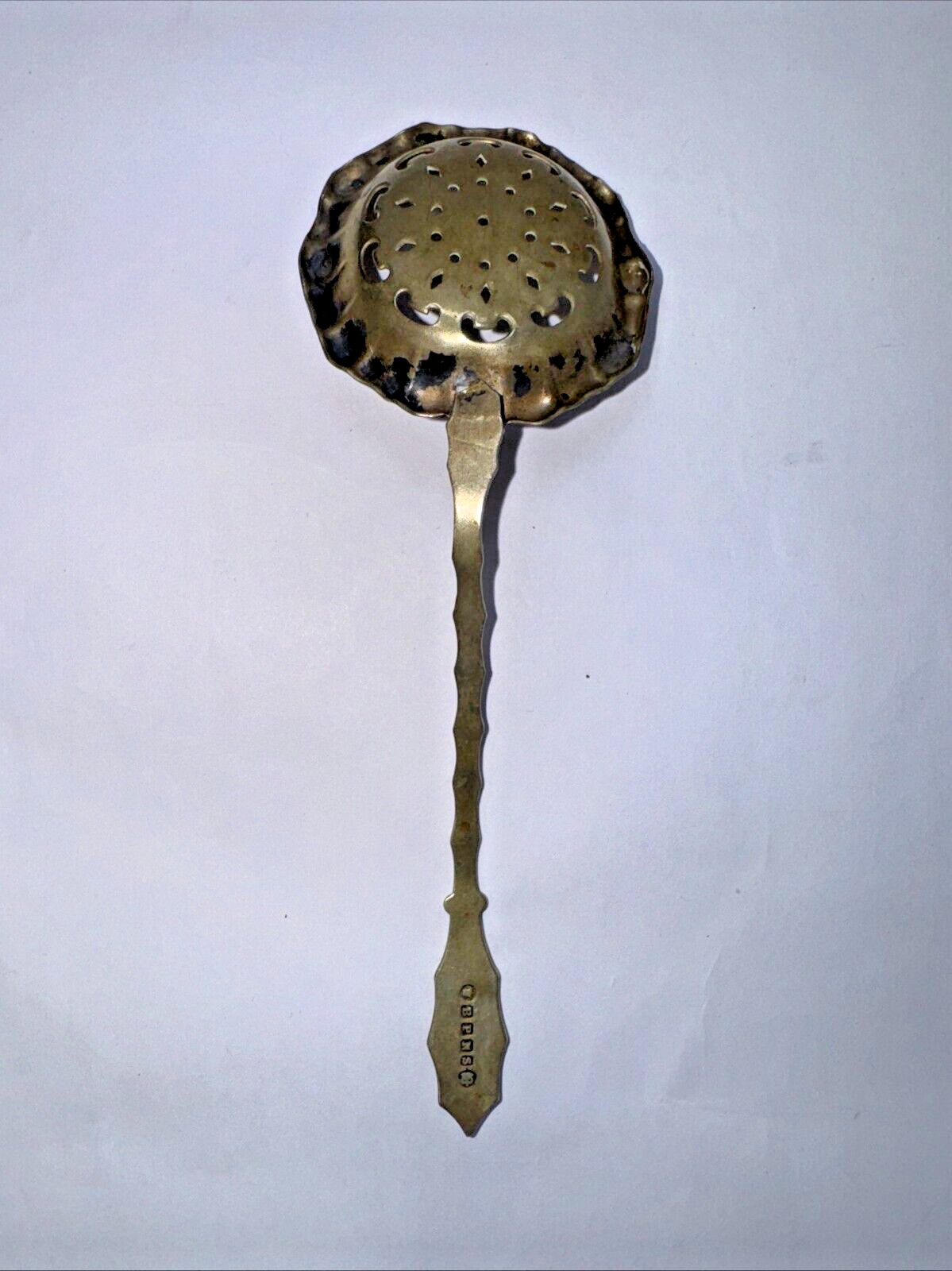 Antique 6" Victorian Ruffled Edge British Plate Nickle Silver Tea Strainer