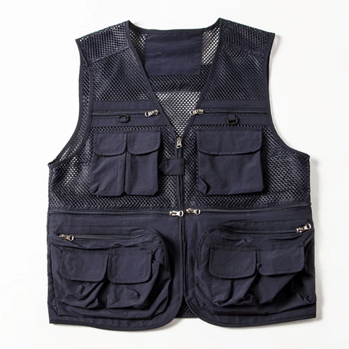 Herren Mesh Cargo Utility Jacke Weste Weste Tops mehrere Taschen Weste Angeln Marine - Bild 17 von 22
