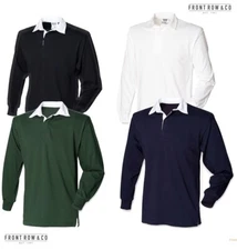 Front Row FR001 Plain Cotton Original Long Sleeve Rugby Shirt No Logo S-3XL