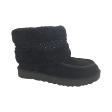 UGG Women's Mini Braid Black Suede Sheepskin Boots 1148930