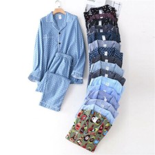 Men's Cotton Long Sleeve Pyjamas Set Spring Turn Down Male Nightwear Pants PJS