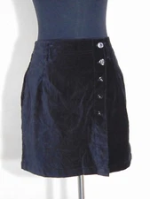 Sostanza Women's Black Velvet Button Front Wrap Slim Fit Mini Skirt Size 10