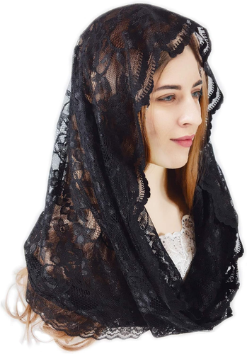 PAMOR Infinity Chapel Veil Floral Latin Mass Head Covering Lace Scarf Mantilla V - Picture 8 of 12