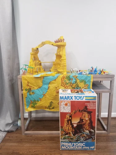 Marx Toys WITH BOX Prehistoric Mountain Play Set #3414 Dinosaurs Cavemen Trees