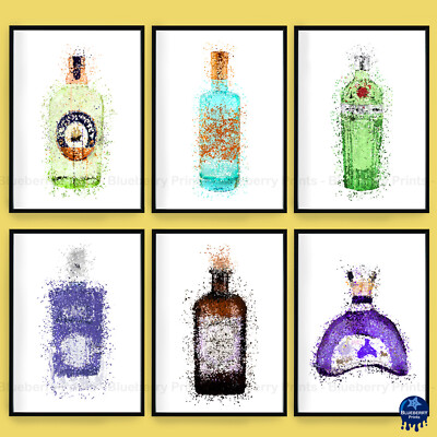 Gin Flasche Drucke Splatter Kunst Poster Hausbar Deko, Tanqueray, Affe A5 A4 A3
