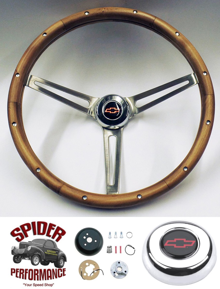 ウッド クローム ステアリング 1967-1968 Chevrolet wood steering wheel RED BOWTIE 15
