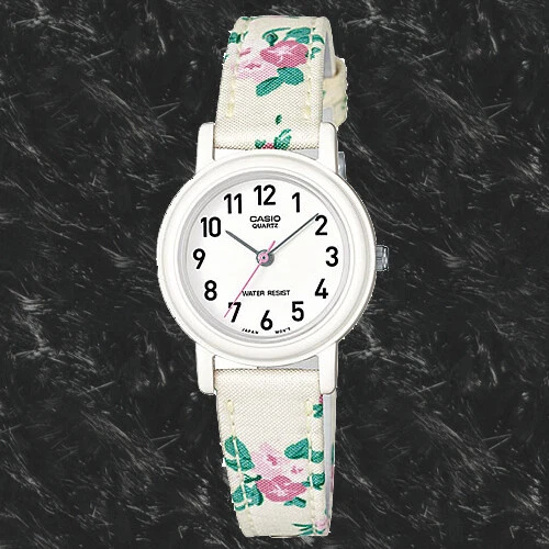 Casio LQ139LB-7B2 Ladies Analog Watch White Floral Design Cloth Band Classic NEW