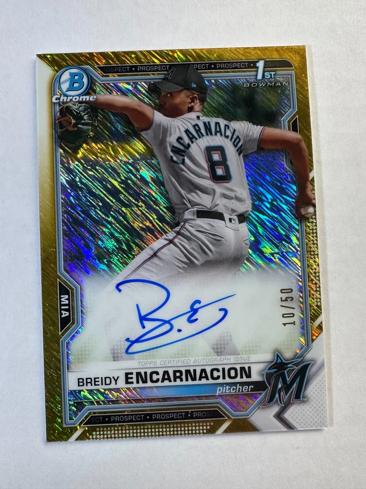 2021 Bowman Chrome 1st GOLD SHIMMER REFRACTOR AUTO BREIDY ENCARNACION ⚾ 10/50 RC - Image 2 of 4