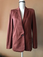 Chloe Brown Red Maroon Rouge Cotton Silk One Button Lined Blazer Jacket Size 36