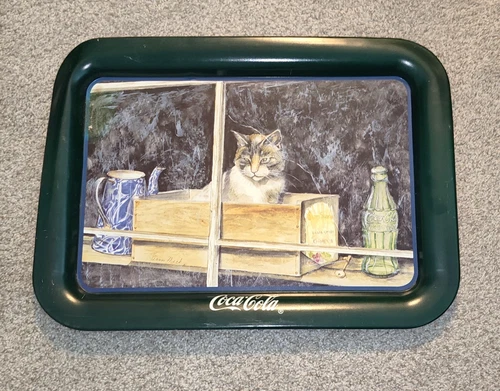 Vintage ‘94 Coca Cola Jeanne Mack Cat In Window Tin Serving Tray