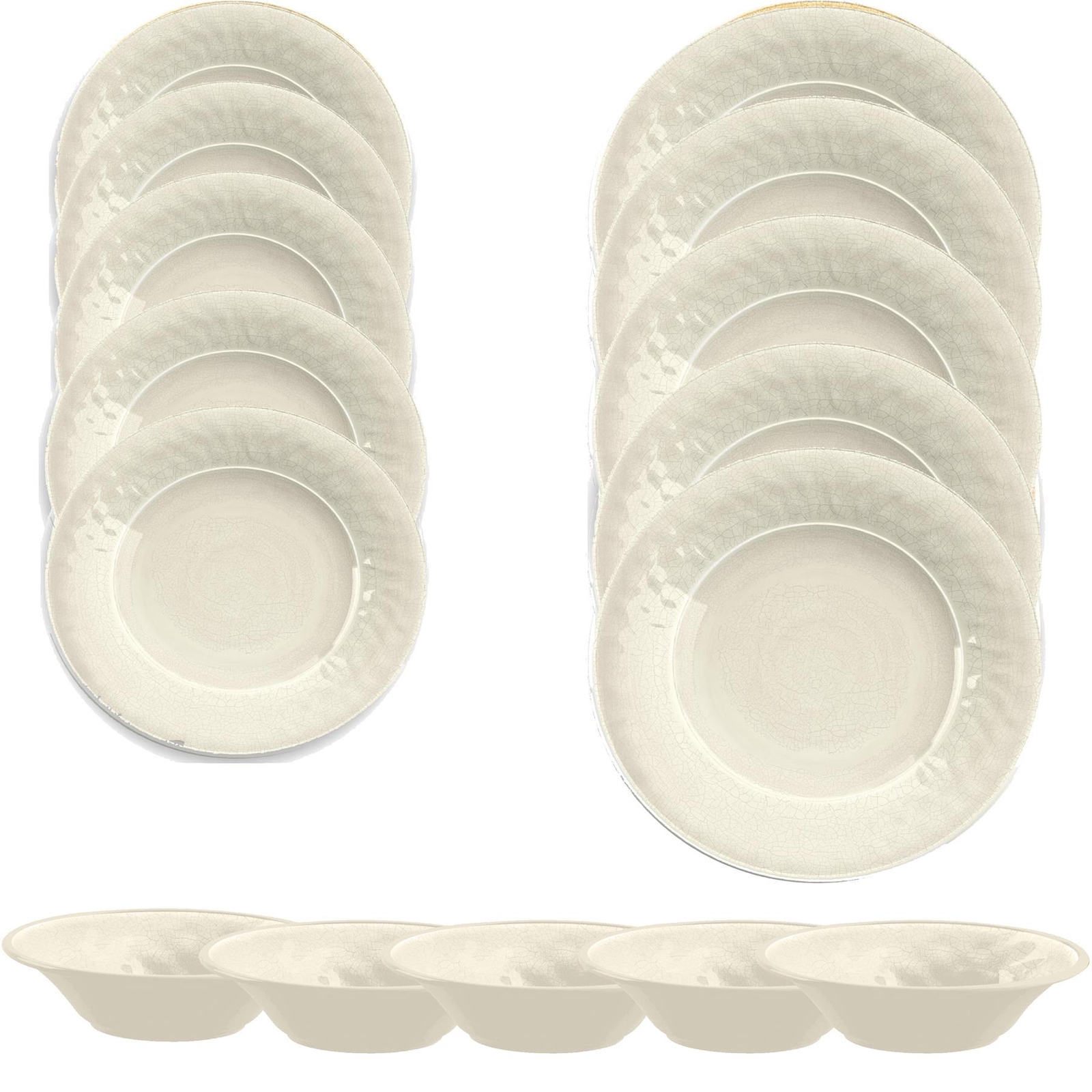 15 Piece Cream Crackle Glaze Melamine/Plastic Outdoor Dinnerware - Set for 5