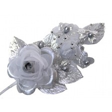 3 silver Silk Pearl  organza flower Corsages 5"x 2.5 with pearl pin