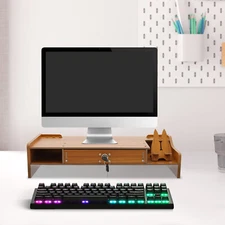 Wood Monitor Riser Drawer with Lock Computer Laptop PC Stand Desk Organizer