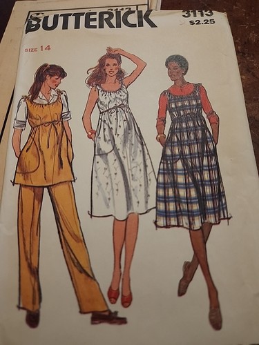 Cute VTG 70s Butterick 3113 Size 14 Misses Maternity Dress Pants Tunic w/Pockets