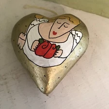 paper mâché artist made & signed angel heart ornament