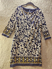 Chaps Womens Dress L Multi-Color Classic Geometric Design A-Line Boat Neck