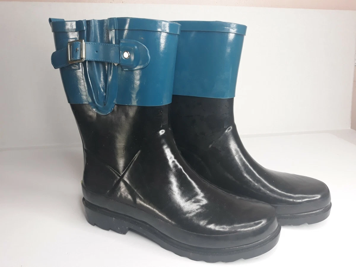 Western Chief Neoprene Mid Rain Boots Blue Black Buckle Waterproof Rubber Size 6